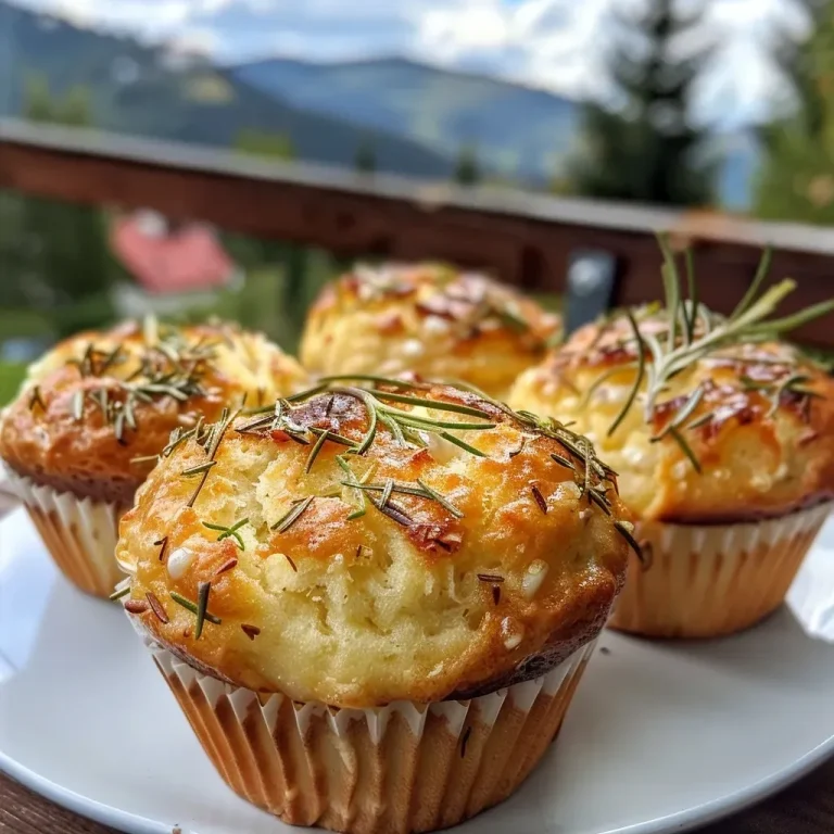 Köstliche herzhafte Kräuter-Muffins für jede Gelegenheit Close-up of golden-brown savory herb muffins topped with fresh herbs.