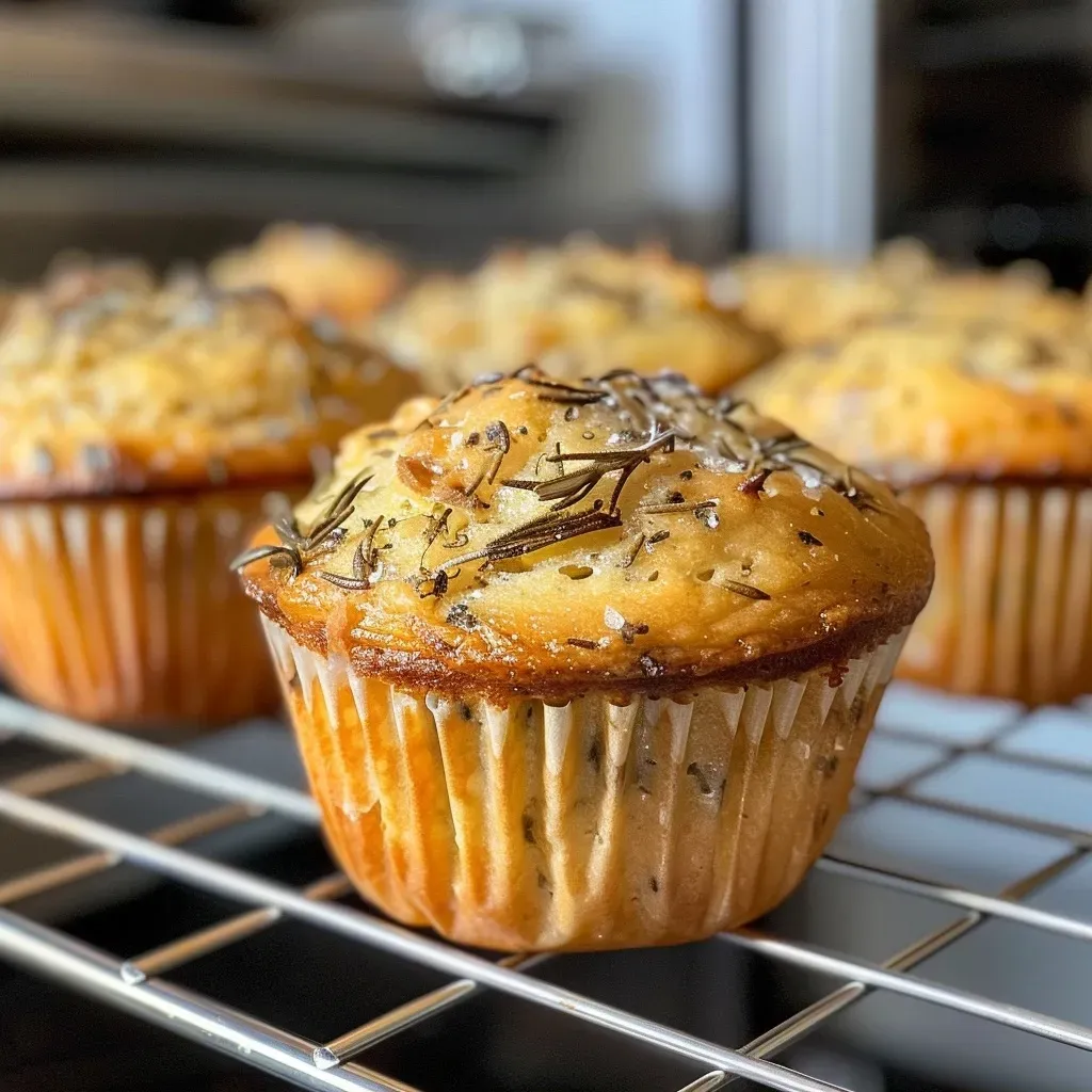 Side view of freshly baked herb muffins with a textured crust and fluffy interior.