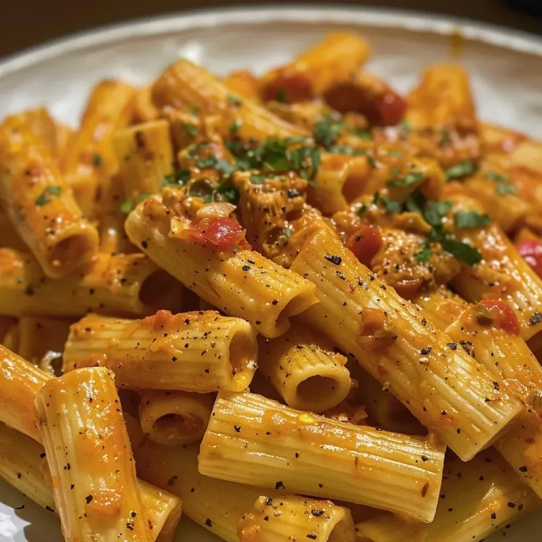 Close-up view of High Protein Kürbisnudeln, showcasing orange pumpkin cubes and pasta.