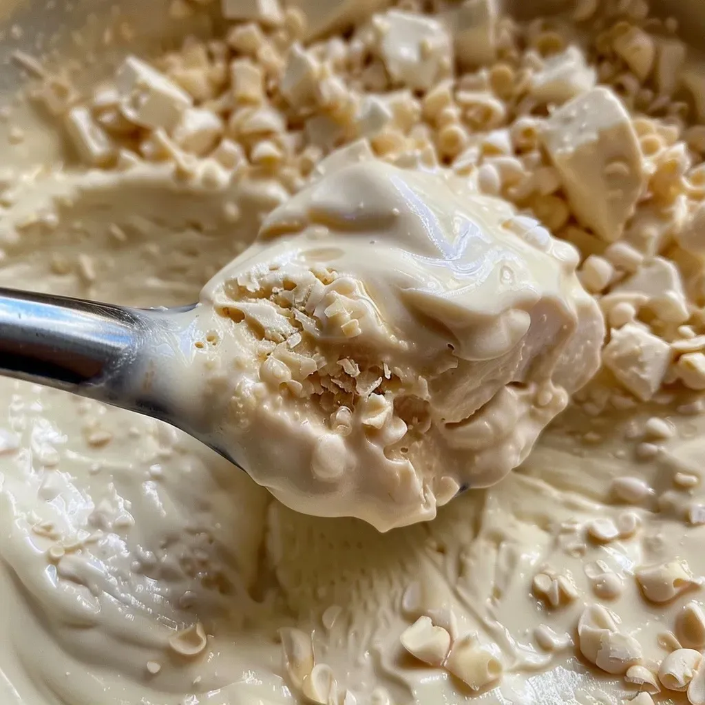 Close-up view of creamy high protein dessert in a bowl.