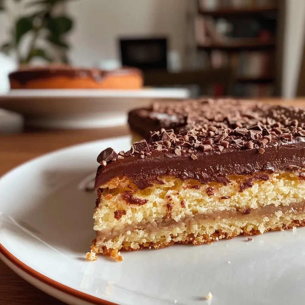 Juicy Maronenkuchen with chocolate icing, showcasing a moist, layered interior.