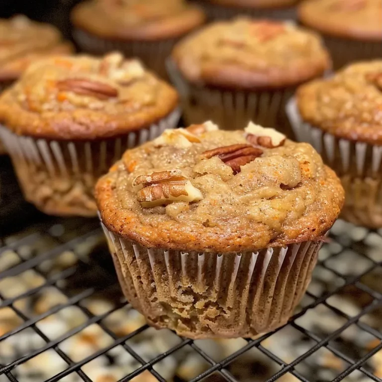 Close-up shot of Air Fryer Morning Glory Muffins displaying a golden-brown top with visible raisins and pecans.