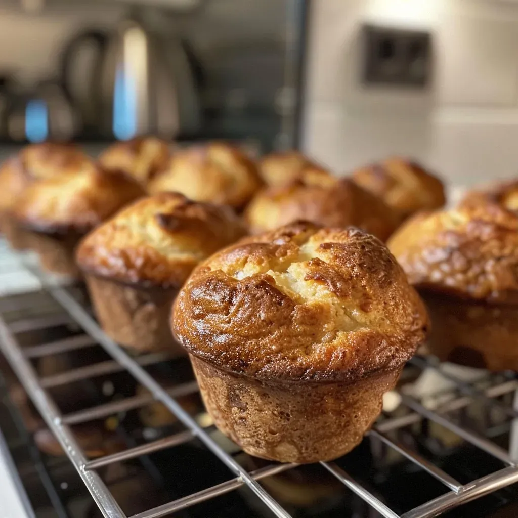 Close-up of freshly baked muffins in an Airfryer, showcasing a golden-brown top.