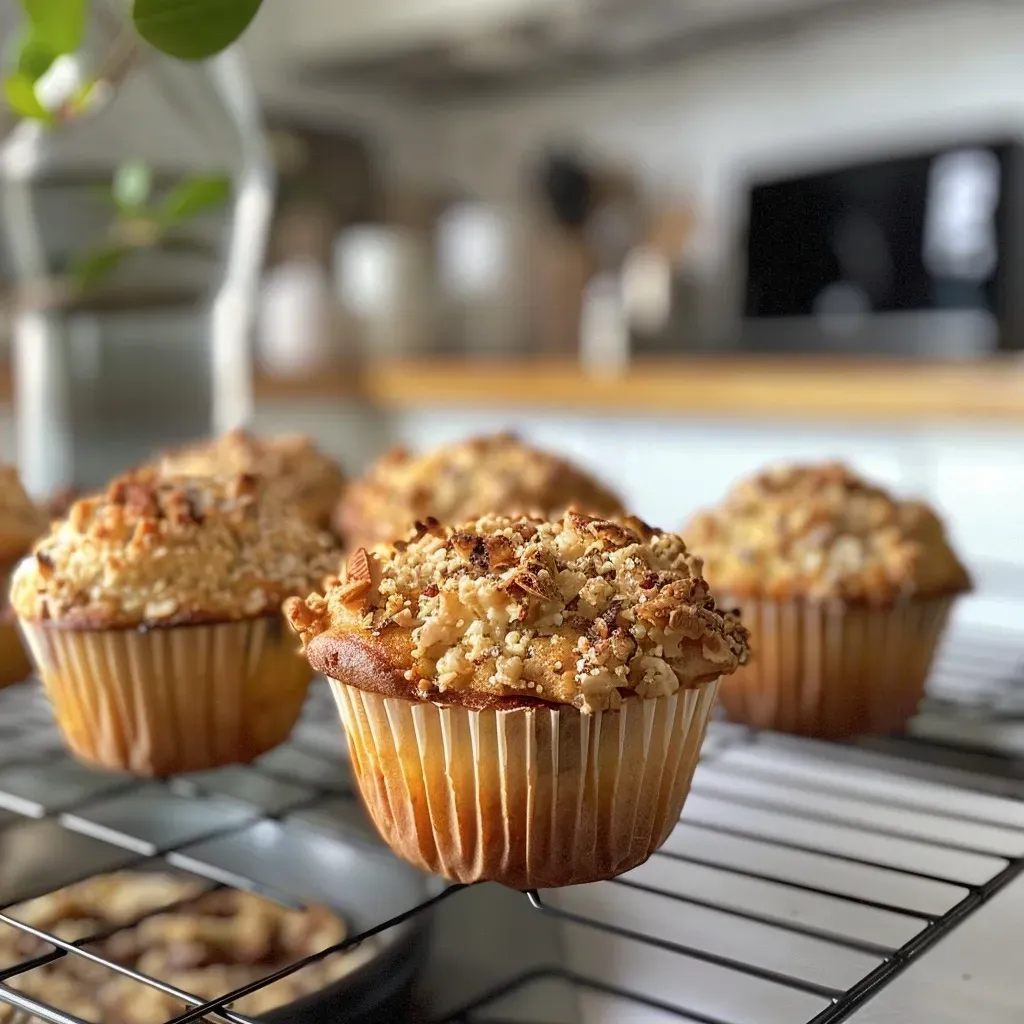 Side view of healthy muffins cooling, with a crispy exterior and a moist interior.