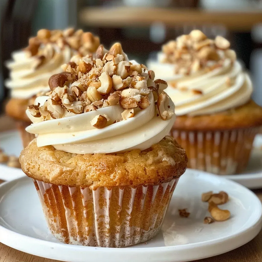 Side view of a freshly baked Nuss Cupcake showcasing its fluffy interior and nut topping.