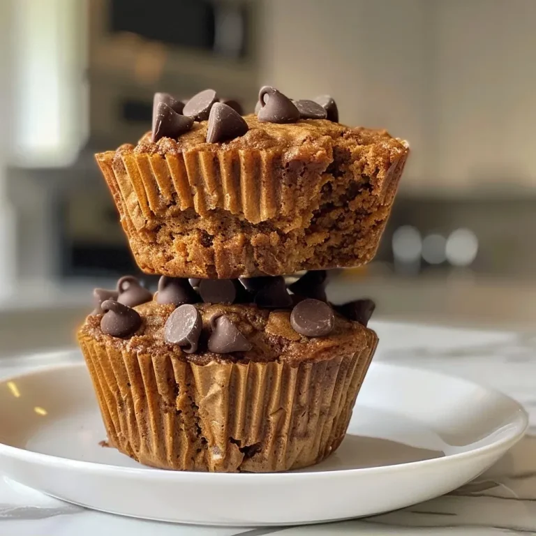 Herbstliche Protein-Kürbis-Muffins – Gesund naschen mit jedem Biss! 🎃 Close-up view of freshly baked golden gluten-free protein pumpkin muffins with chocolate chips.