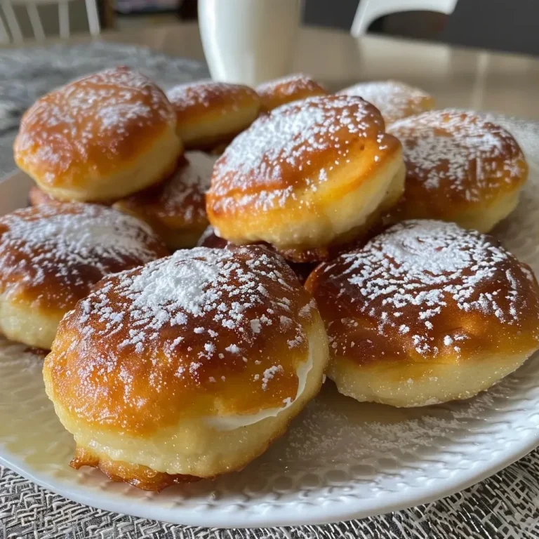 Close-up view of golden-brown Quarkbällchen on a plate, showcasing their crispy texture.