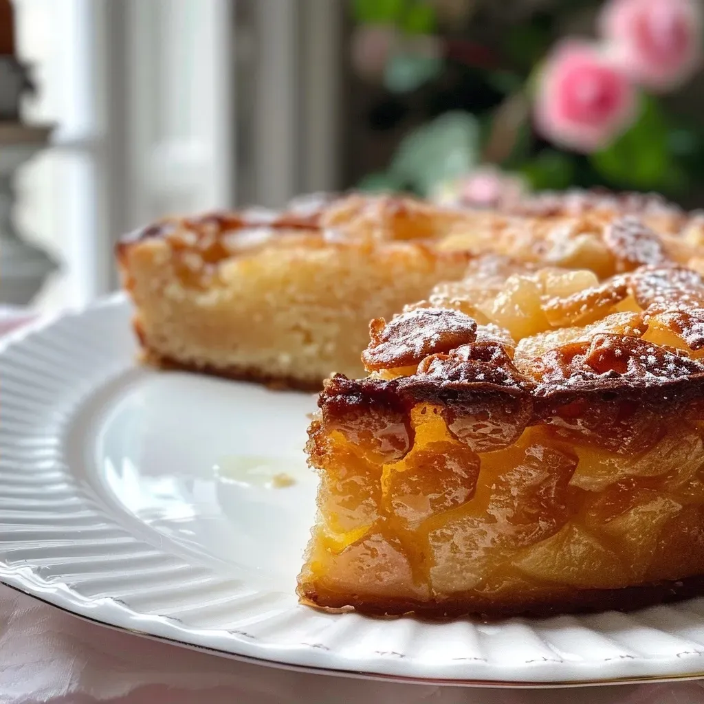 Juicy Quittenkuchen with almond garnish, viewed from the side.