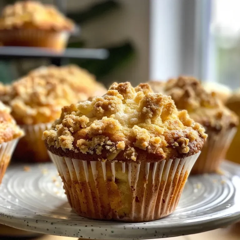 Close-up of freshly baked apple cinnamon streusel muffins with a crumbly topping.