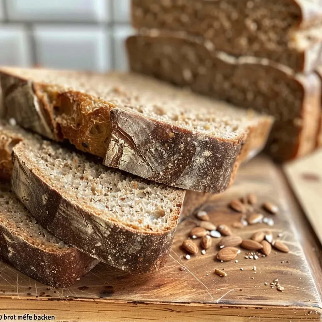 Close-up side view of a loaf of walnut bread with a crusty exterior.