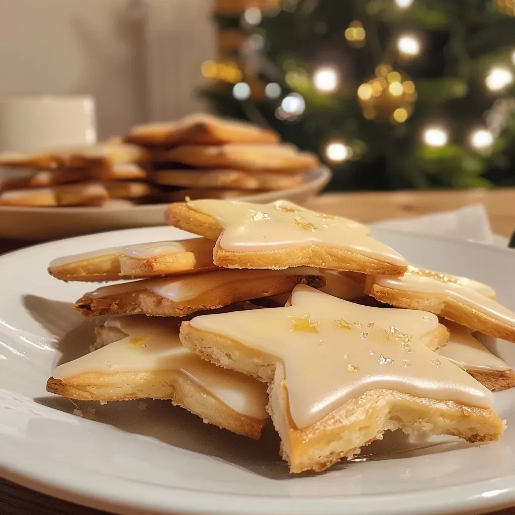 Close-up of a Zimtsterne cookie showcasing its star shape and powdery sugar topping.